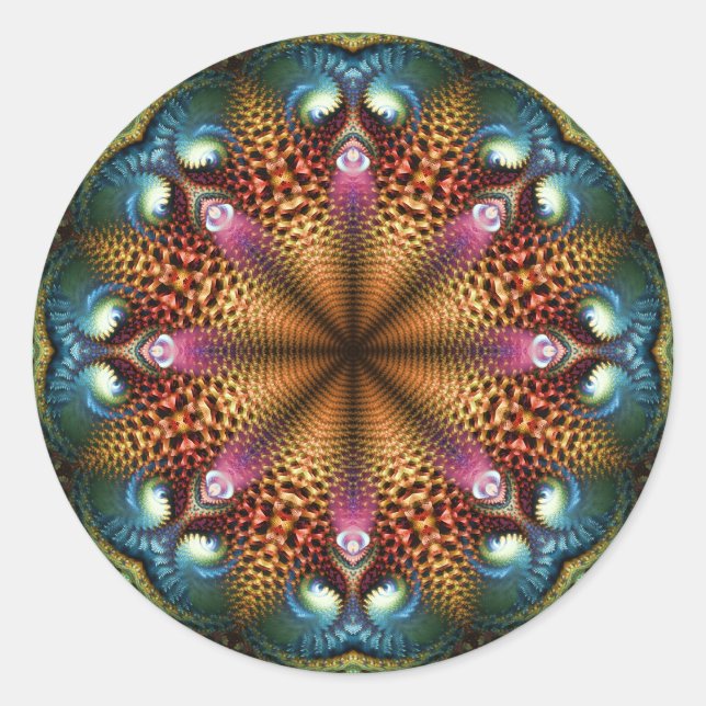 Redonda Aqua Golden Mandala Fractal Star Pegatina (Anverso)