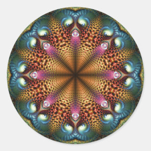 Redonda Aqua Golden Mandala Fractal Star Pegatina