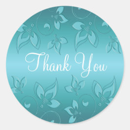 Redonda Aqua-marine Floral 1.5" Gracias Pegatina