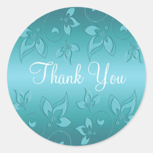 Redonda Aqua-marine Floral 1.5" Gracias Pegatina