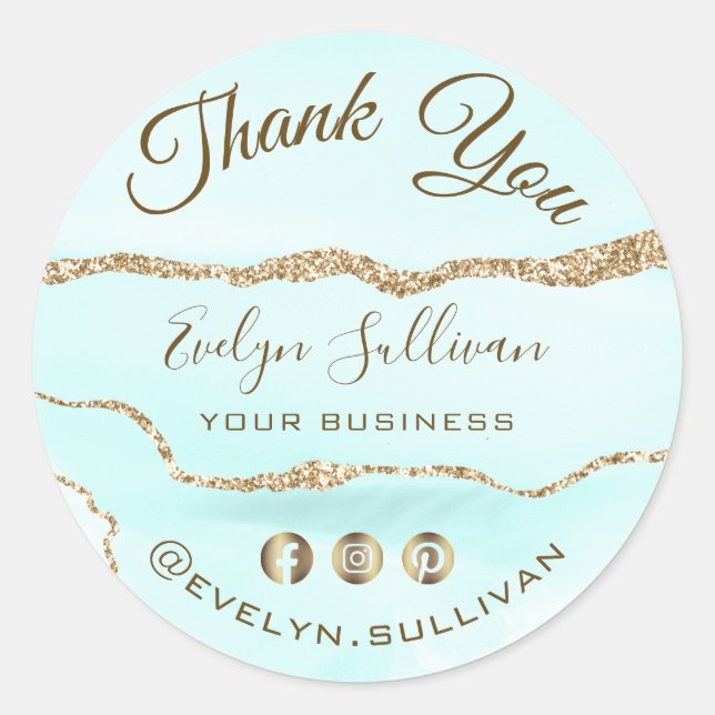 Redonda Aquamarine Agate Gracias Pegatina (Anverso)