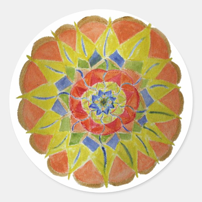 Redonda Aquarelle amarillo rosa Mandala Pegatina (Anverso)