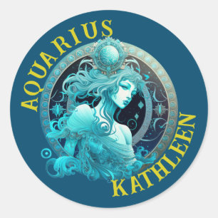 Redonda Aquarius Zodiac Rótulo Pegatina de Astrología