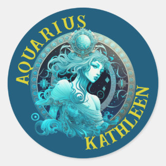 Redonda Aquarius Zodiac Rótulo Pegatina de Astrología