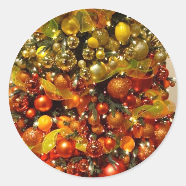 Redonda Árbol de cítricos foto pegatina de Navidad desde F (Anverso)