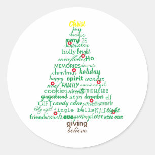 Redonda Árbol de las palabras del navidad - pegatina del