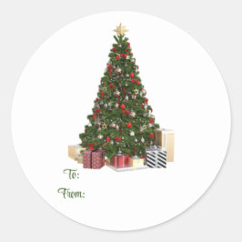 Redonda Árbol De Navidad Desde Y Hacia El Pegatina