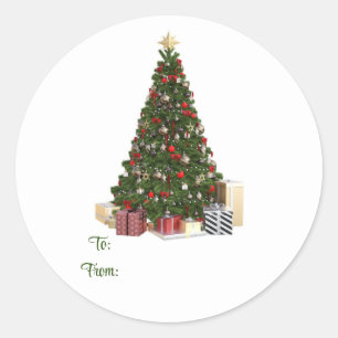 Redonda Árbol De Navidad Desde Y Hacia El Pegatina