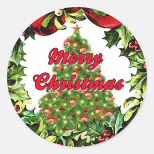 Redonda Árbol navideño amargo en Pegatina de Wreath Round