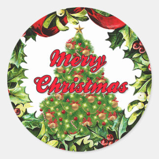 Redonda Árbol navideño amargo en Pegatina de Wreath Round