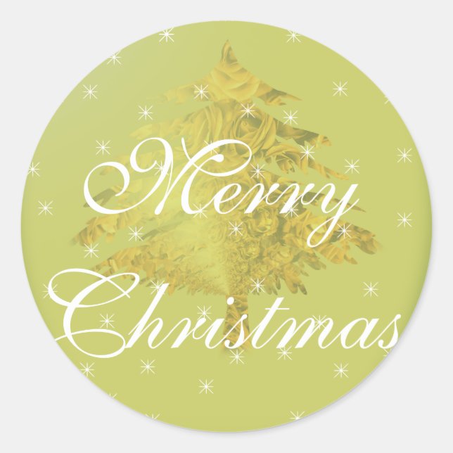 Redonda Árbol verde de Pegatina dorado de Navidad con estr (Anverso)