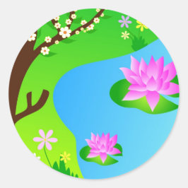 Redonda Árbol y estanque - Pegatina