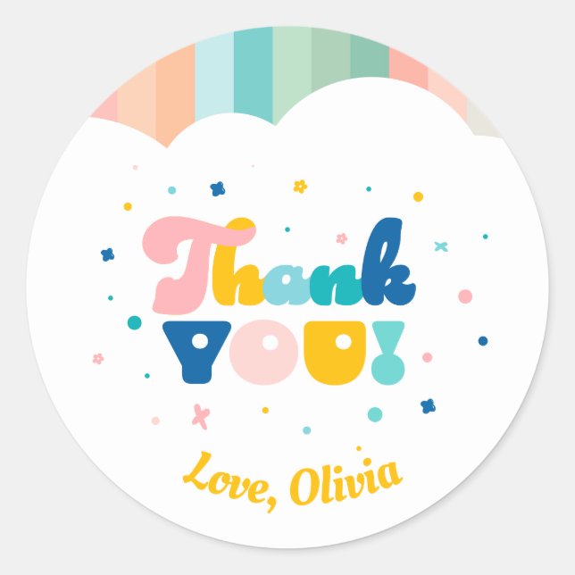 Redonda Arcoiris de Pegatina temático de fiesta de cumplea (Anverso)