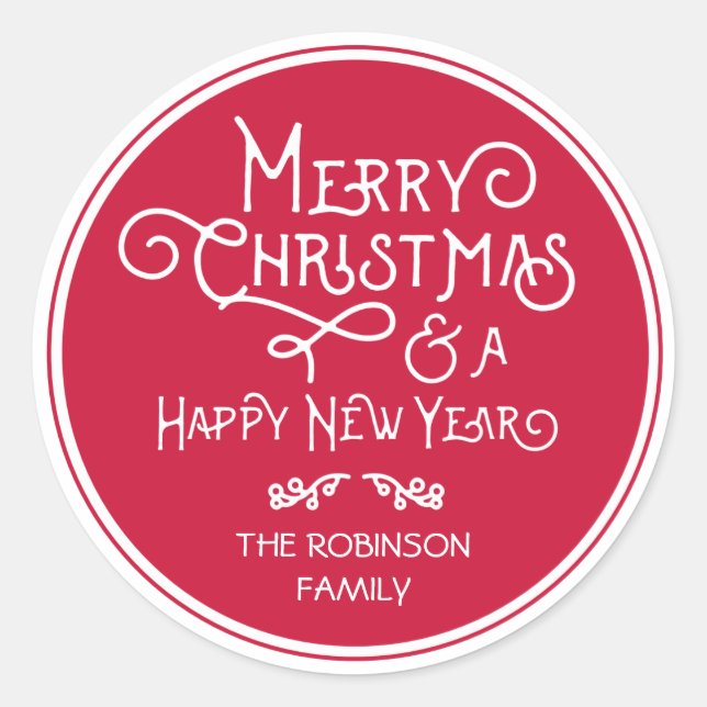 Redonda Art Deco Feliz Pegatina navideño (Anverso)