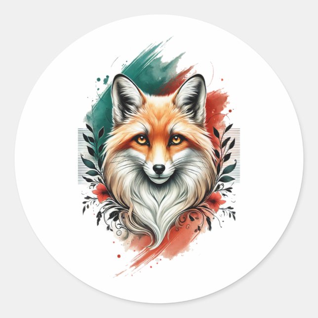 Redonda Arte acuarela - Elegante Pegatina Mystic Fox (Anverso)