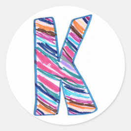 Redonda Arte de Kaleb Colorful Letter K Circle Pegatina