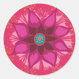 Redonda Arte floral de Mandala roja Pegatina redondo, bril