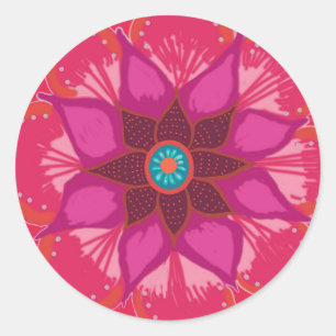 Redonda Arte floral de Mandala roja Pegatina redondo, bril
