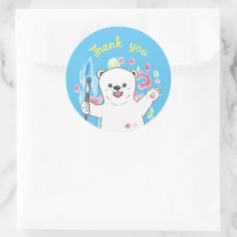Redonda Artista de oso polar lindo Gracias Pegatina azul