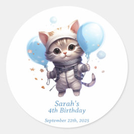 Redonda Astronauta gata para niños: Pegatina de la fiesta 