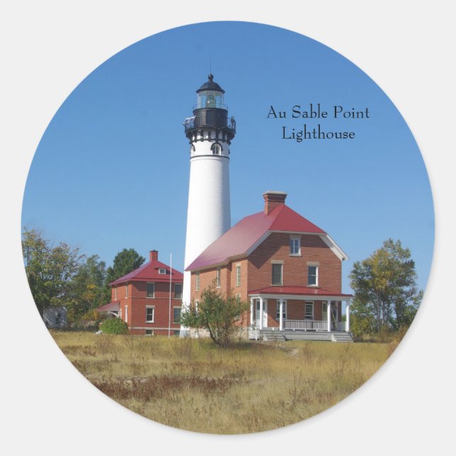 Redonda Au Sable Point Lighthouse pegatina (Anverso)