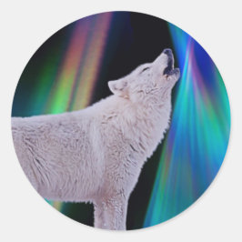 Redonda Aurora Borealis Wolf Song | Pegatina arcoiris