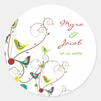 Redonda Aves de verano coloridas Swirls Moda Boda Pegatina