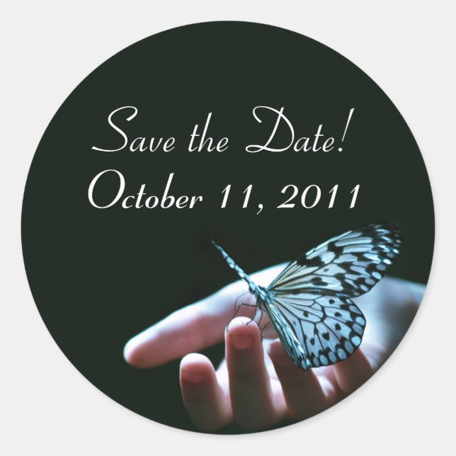 Redonda azul mariposa negro salva al pegatina de citas (Anverso)