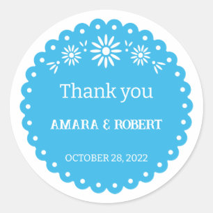 REDONDA AZUL MEXICAN PAPEL PICADO GRACIAS PEGATINA