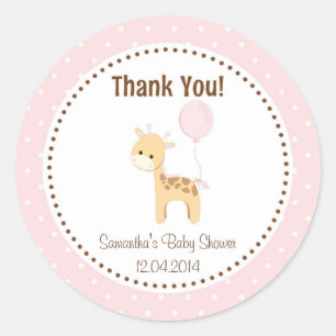 Redonda Baby Giraffe Baby Shower Pegatina Pink