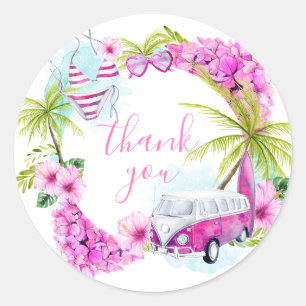 Redonda Baby Girl Surf Favor Gracias Pegatina