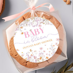 Redonda Baby In Bloom Wildflower Pegatina De Baby Shower