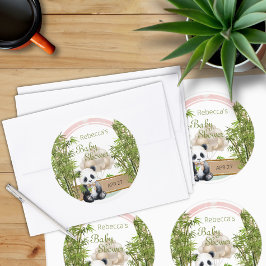 Redonda Baby Panda Pegatina de Baby Shower Neutral para el