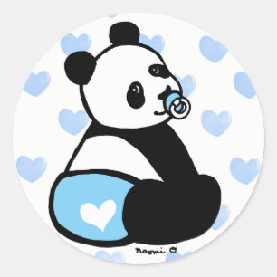 Redonda Baby Panda Personalizado Blue Diaper Pegatina