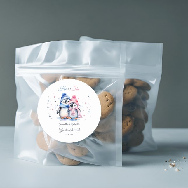 Redonda Baby Penguin Gender Reveal Gracias Pegatina (Subido por el creador)