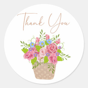 Redonda Baby Pink Floral Bucket Gracias Pegatina