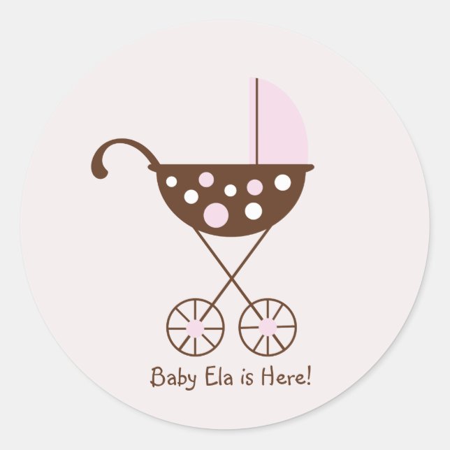 Redonda Baby Pram Mod Pegatina Pink (Anverso)