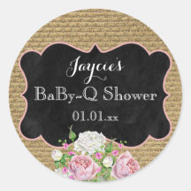 BaBy-Q Shower Burlap Mason Jar Circle Pegatina