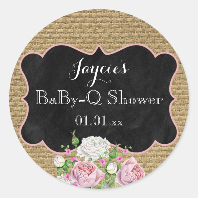 Redonda BaBy-Q Shower Burlap Mason Jar Circle Pegatina (Anverso)