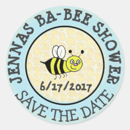 Redonda Baby Shower Bumble Bee Pegatina Guardar la fecha