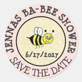 Redonda Baby Shower Bumble Bee Pegatina Guardar la fecha