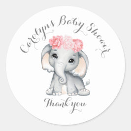 Redonda Baby Shower Cute Elephant Gracias Pegatina