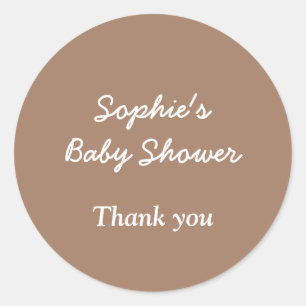 Redonda Baby Shower Gentle Brown Gracias Pegatina
