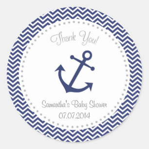 Redonda Baby Shower Nautical Gracias Pegatina