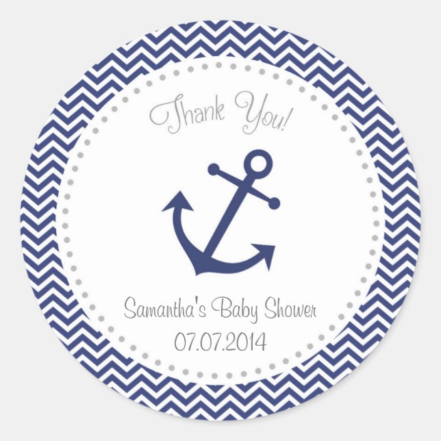 Redonda Baby Shower Nautical Gracias Pegatina (Anverso)