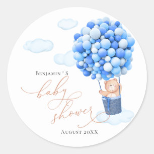 Redonda Baby Shower Pegatina Bear Balón azul blanco
