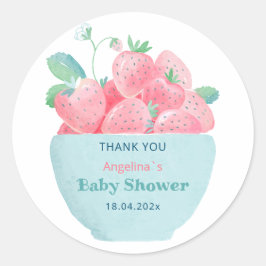 Redonda Baby Shower Pegatina Strawberry