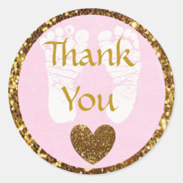 Redonda Baby Shower Rosa y Oro Gracias Pegatina