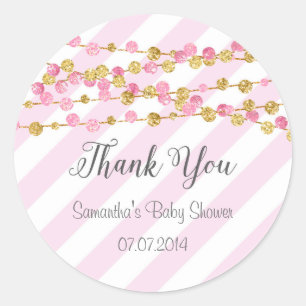 Redonda Baby Shower Rosa y Oro Gracias Pegatina