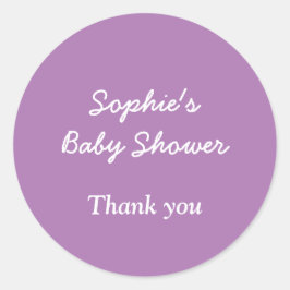 Redonda Baby Shower Soft Purple Gracias Pegatina